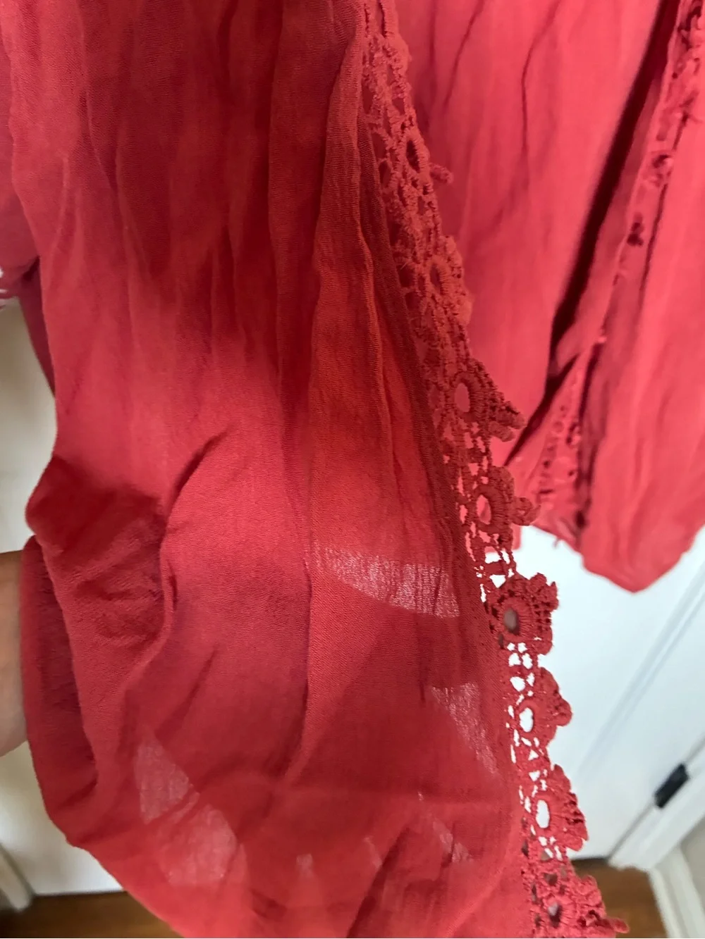 Xhilaration Brick Red Open-Front Embroidered Tunic